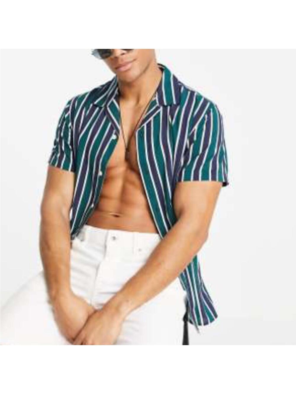 Selected Homme / shirt in vertical stripe / blue and green